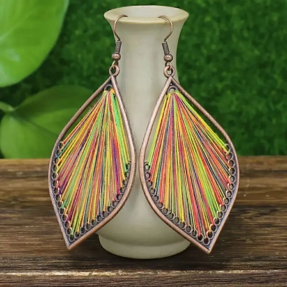 Colorful Threads In Flower Petal Shape Earrings NWT - Picture 2 of 4
